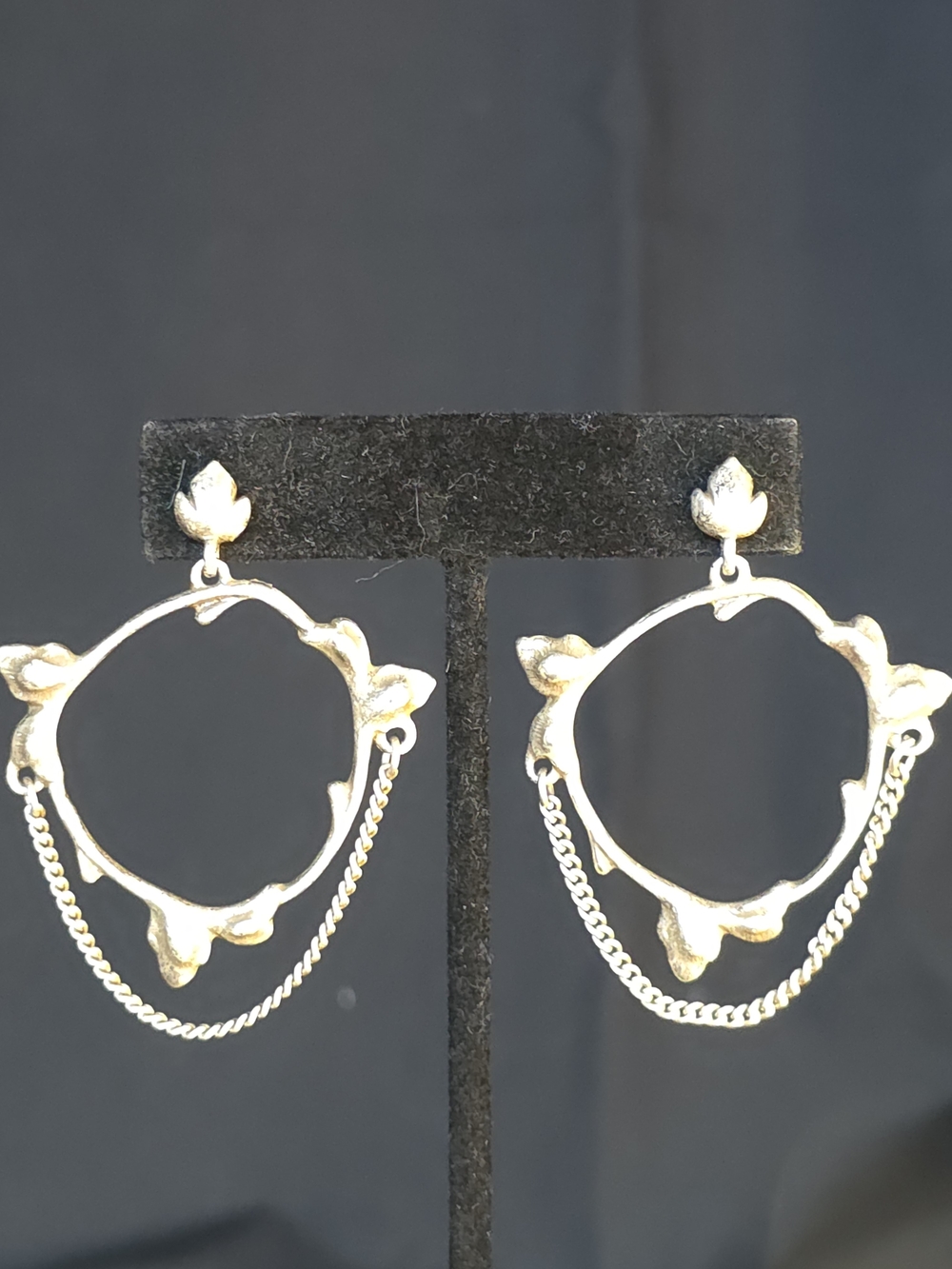 Vintage Gold Floral Hoop Earrings with Chain Accents - Women Jewelry